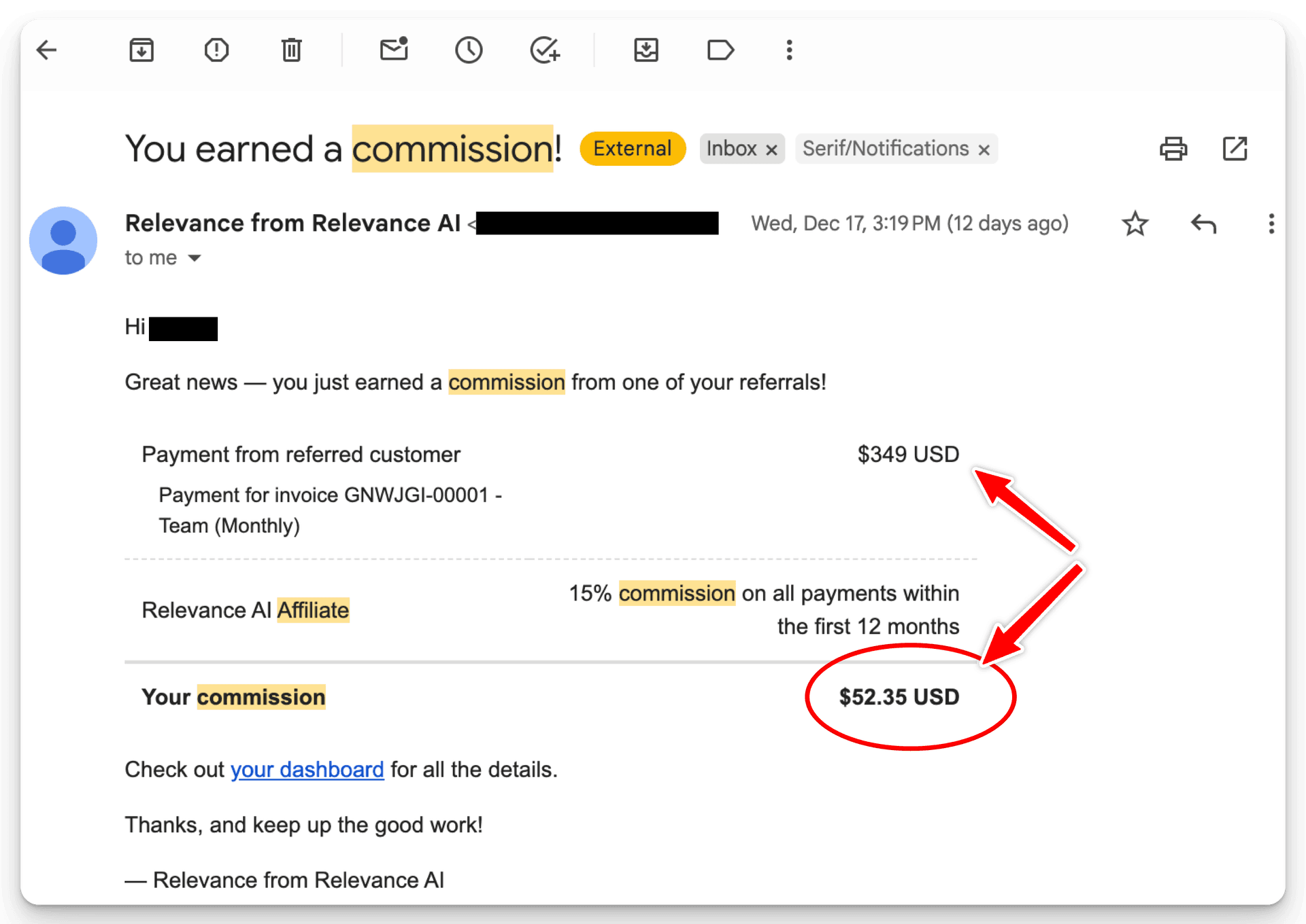 Affiliate Commission Email